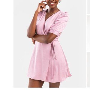 NWT! Pink Silky Short Sleeve V-Neck Minidress